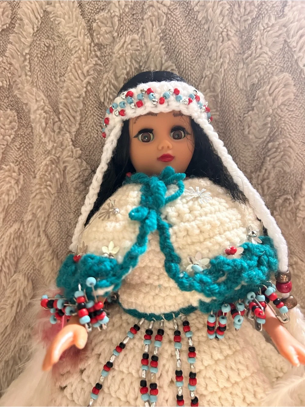 Beautiful Native American Princess Doll With Crocheted Dress And Headband